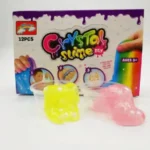 12 Colour Crystal Slime DIY Kit featuring twelve colourful stretchy slime tubs in a clear retail display box, suitable for children's sensory play and wholesale toy retailers.