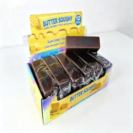 Butter Squishy Stress Toy – Chocolate Butter Bar Slow Rising Fidget Squishy | 12 Piece Display Box