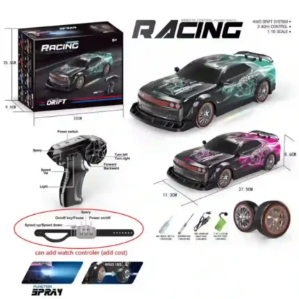 2.4GHz 4WD Drift Racing RC Car with Spray, LED Lights & Rechargeable Battery – 1:16 Scale | SDMAX TOYS WHOLESALER