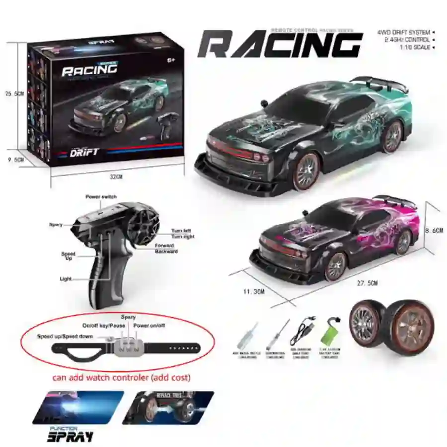 GS-025-2 2.4GHz 4WD Drift Racing RC Car with Spray, LED Lights & Rechargeable Battery – 1:16 Scale | SDMAX TOYS WHOLESALER