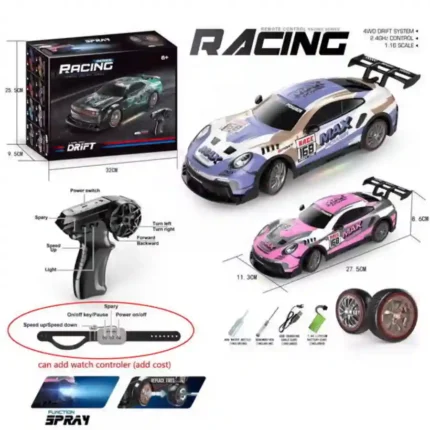 2.4GHz 4WD Drift Racing RC Car with Spray, LED Lights & Rechargeable Battery – 1:16 Scale | SDMAX TOYS WHOLESALER