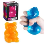 Colourful Gummy Bear Squishy Stress Toys in assorted colours supplied in a 12-piece retail display box. Slow-rising sensory fidget toy available from SDMAX Toys Wholesaler UK.