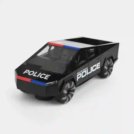 Black Police Pickup Truck Toy with LED lights, music, opening doors and rotating wheels in retail packaging by SDMAX Toys Wholesaler UK