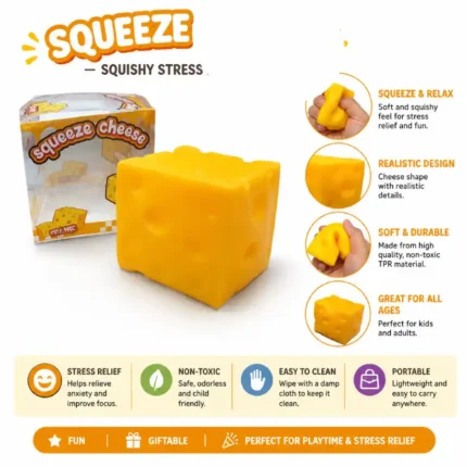 Giant 10cm Squeeze Cheese Squishy Stress Toy – Soft Slow Rise Cheese Cube Sensory Fidget Toy
