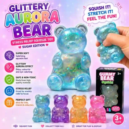 Gummy Bear Glitter Squishy sensory toy in assorted colors – wholesale from SDMAX Toys Wholesaler