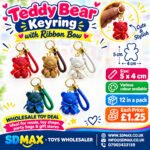 Textured Teddy Bear Keyring with Faux Leather Braided Wrist Strap | Wholesale Bag Charm