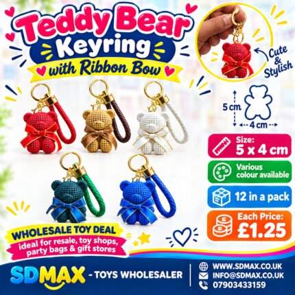 Textured Teddy Bear Keyring with Faux Leather Braided Wrist Strap | Wholesale Bag Charm