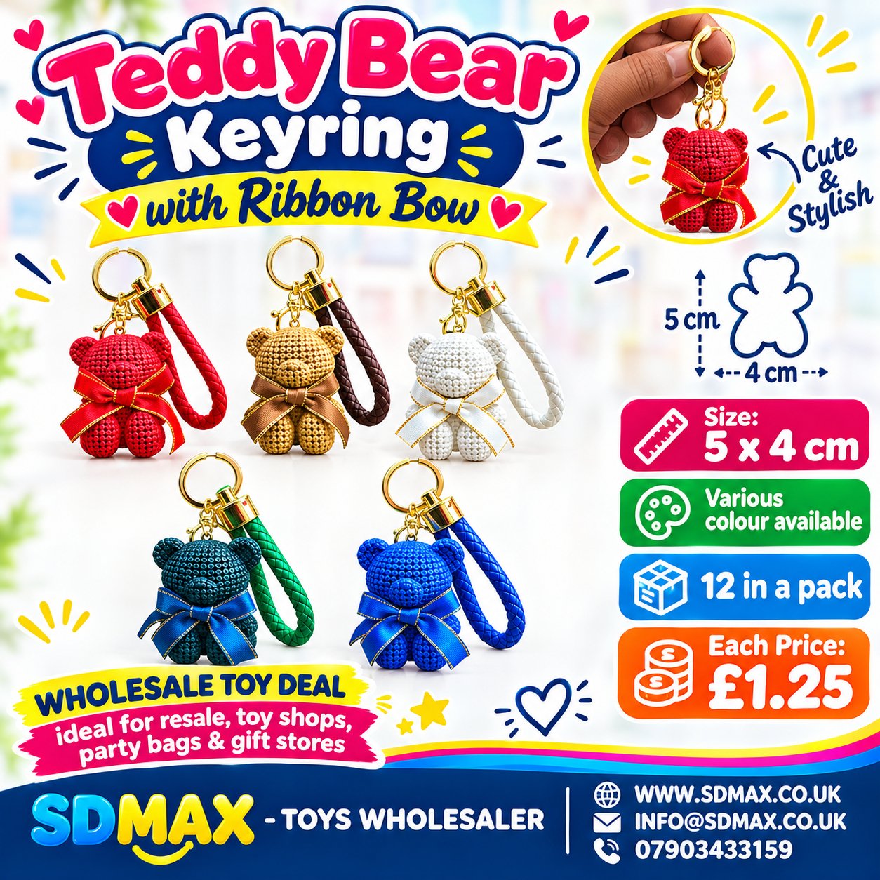 Textured Teddy Bear Keyring with Faux Leather Braided Wrist Strap | Wholesale Bag Charm Textured Teddy Bear Keyring with Faux Leather Braided Wrist Strap | Wholesale Bag Charm