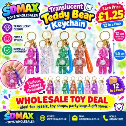 Translucent teddy bear keychain with braided strap wholesale