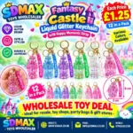 Liquid Glitter Castle Keychain with Floral Strap Charm | Cute Floating Glitter Keyring Wholesale