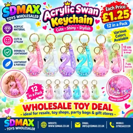 Liquid Glitter Flamingo Swan Keychain with Floral Strap Charm
