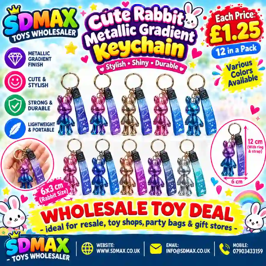Metallic Gradient Rabbit Keychain with Cosmic Wrist Strap | Wholesale Bunny Keyring Metallic Gradient Rabbit Keychain with Cosmic Wrist Strap | Wholesale Bunny Keyring