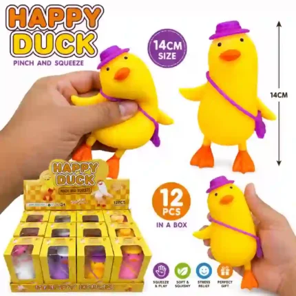 Happy Duck Squishy Toy 14cm – Soft Pinch & Squeeze Stress Relief Sensory Toy | 12 PCS Box | SDMAX Toys Wholesaler