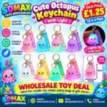 Light Up Glowing Baby Octopus Keychain with Holographic Strap