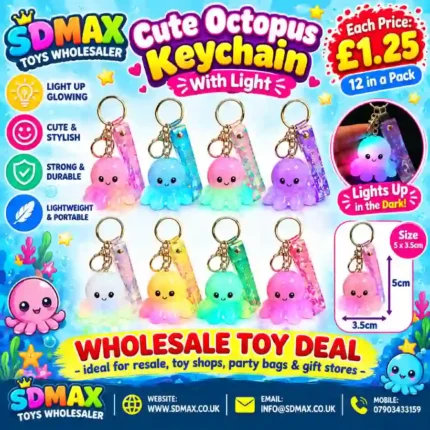 Light Up Glowing Baby Octopus Keychain with Holographic Strap