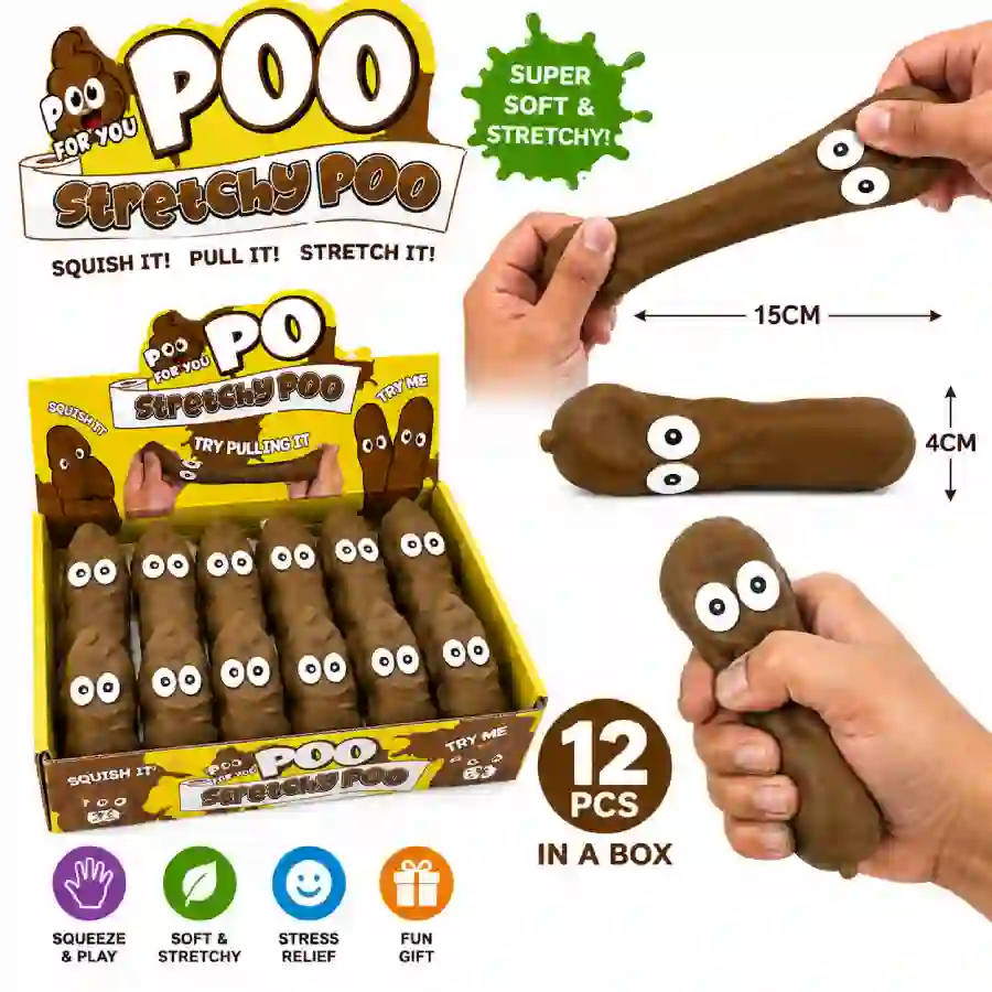 15cm Stretchy Poo Squishy Toy Wholesale _ 12 PCS (2) Stretchy Poo Squishy Toy 15cm – Soft & Stretchy Squeeze Stress Relief Fidget Toy | 12 PCS Box | SDMAX Toys Wholesaler