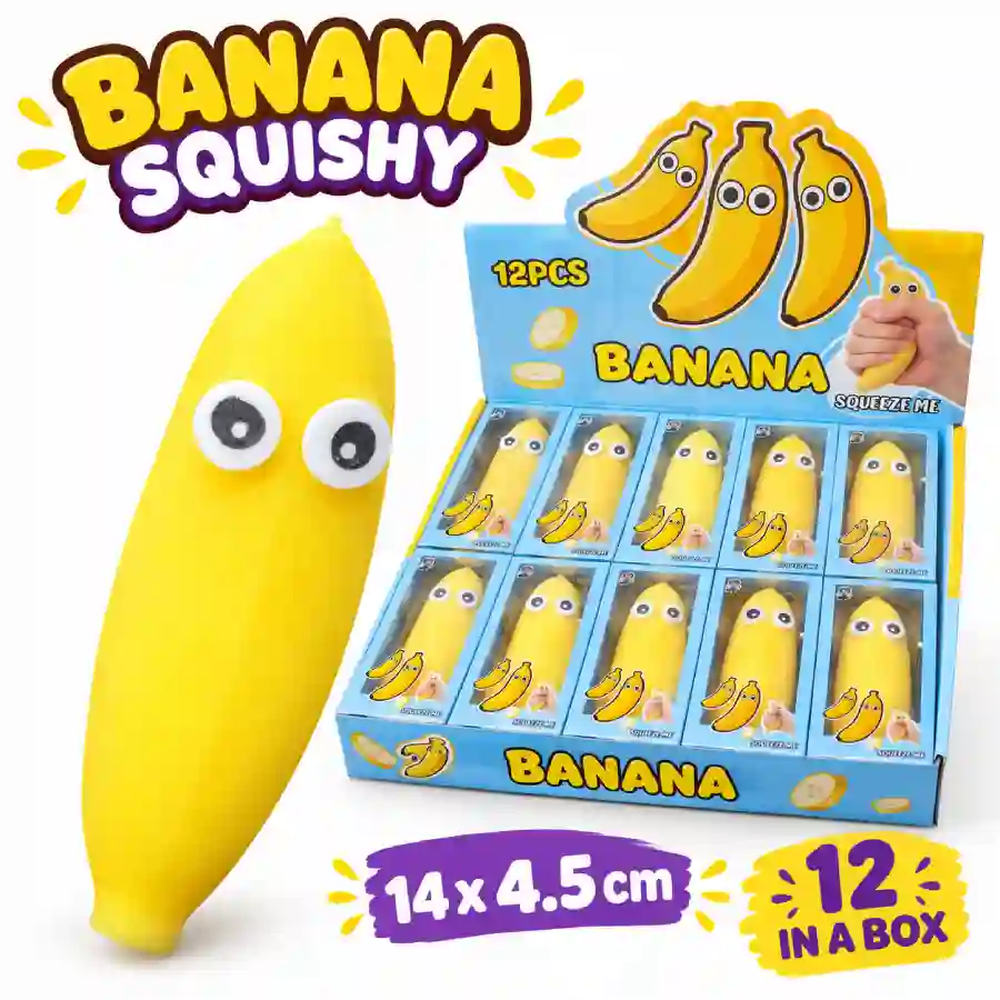 Banana Squeeze Toy 14×4.5cm _ 12 Pcs Wholesale (3) Banana squeeze toy 14x4.5cm 12pcs display box – SDMAX Toys Wholesaler