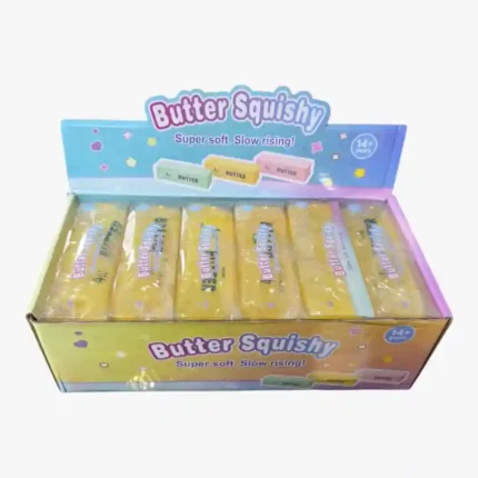 Butter Squishy Toy wholesale box with 12 soft slow rising sensory fidget toys for resale, party bags and gift shops from SDMAX Toys Wholesaler