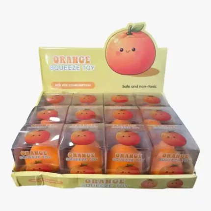 Orange crunchy squeeze sensory toy 6cm with 12-piece wholesale display box from SDMAX Toys Wholesaler