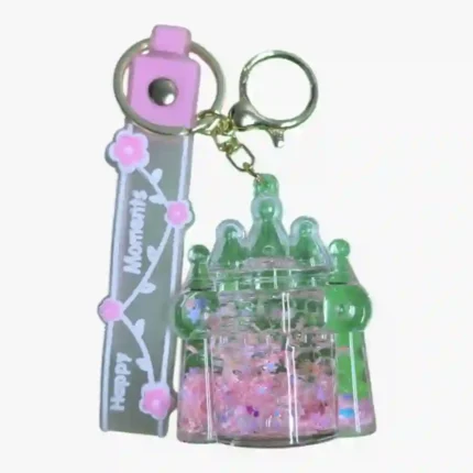 Liquid glitter castle keychain with floral strap wholesale