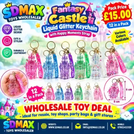 Liquid glitter castle keychain with floral strap wholesale