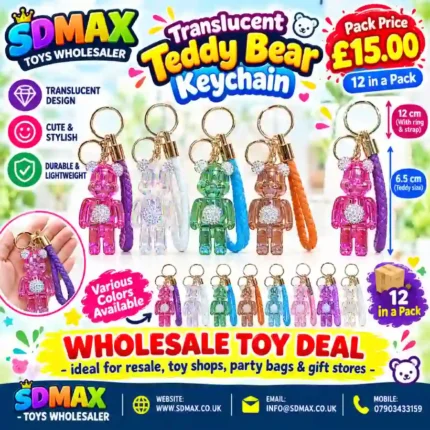 Translucent teddy bear keychain with braided strap wholesale