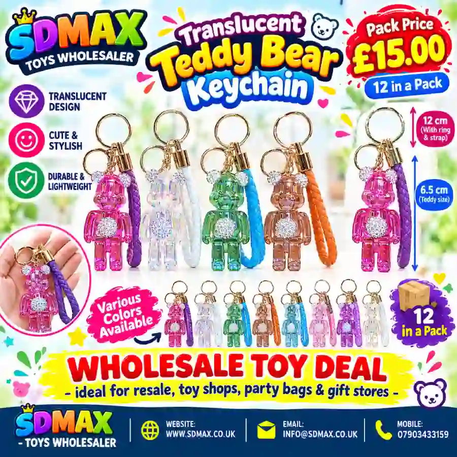 Cute crystal teddy bear bag charm accessory Translucent teddy bear keychain with braided strap wholesale