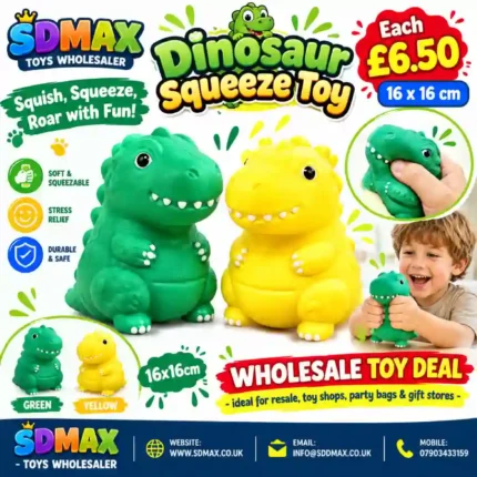SDMAX Dinosaur Squeeze Toy Green and Yellow 16x16cm Soft Stress Relief Toy