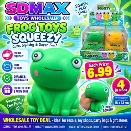 Frog Squeeze Toy 18x13cm – Cute Soft Squishy Sensory Toy 4pcs Display Box | SDMAX Toys Wholesaler