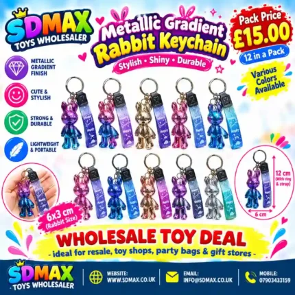 Metallic Gradient Rabbit Keychain with Cosmic Wrist Strap | Wholesale Bunny Keyring