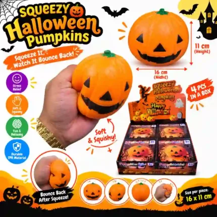 Halloween Pumpkin Squishy Toy 16x11cm 4pcs display box – SDMAX Toys Wholesaler