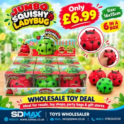 Jumbo Squishy Ladybug 16x15cm – 6 Piece Display Box – SDMAX Toys Wholesaler