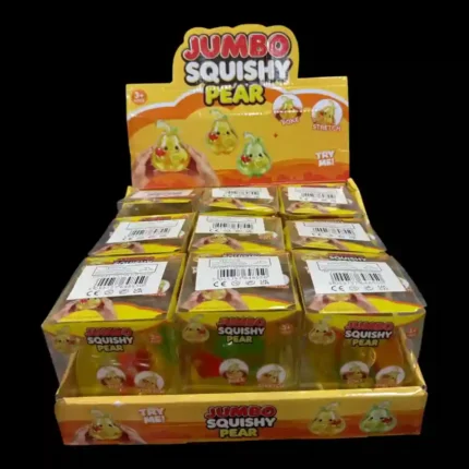 Jumbo Squishy Pear Toy wholesale display box with 9 soft stretchy sensory squeeze toys from SDMAX Toys Wholesaler