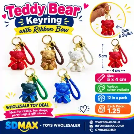 Textured Teddy Bear Keyring with Faux Leather Braided Wrist Strap | Wholesale Bag Charm