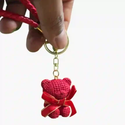 Textured Teddy Bear Keyring with Faux Leather Braided Wrist Strap | Wholesale Bag Charm