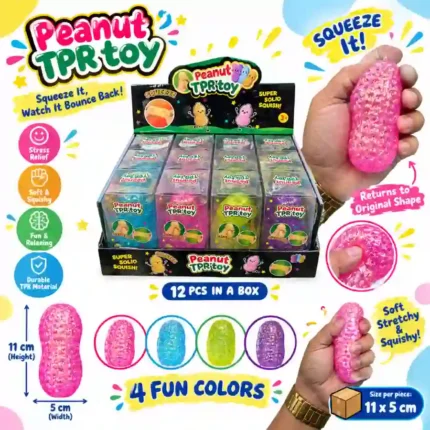 Peanut TPR Squeeze Toy 11x5cm colorful glitter 12pcs display box – SDMAX Toys Wholesaler