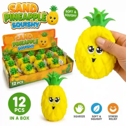 Pineapple Squishy Stress Relief Toy – Soft & Squeezy Sensory Fidget Toy | 12 PCS Display Box | SDMAX Toys Wholesaler