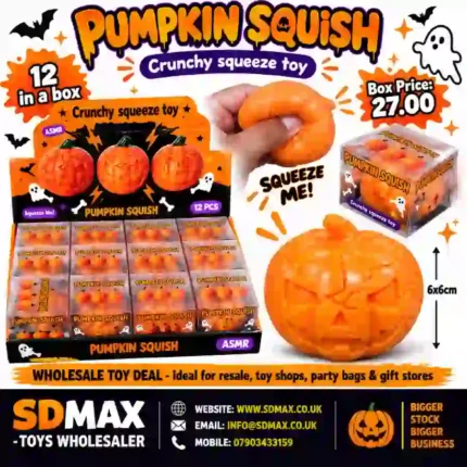 SDMAX Pumpkin Squish Crunchy Squeeze Toy 6x6cm 12 Pieces Halloween