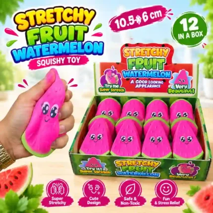 Sand Squeeze Watermelon Toy 10.5x6cm – Stretchy Fruit 12pcs Display Box | SDMAX Toys Wholesaler