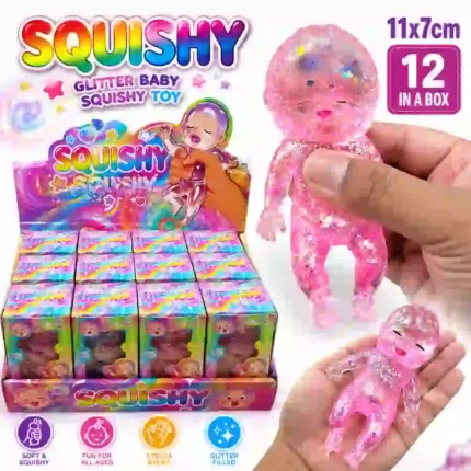 Sleeping Baby Glittered Maltose Squishy Toy 11×7cm – Soft Squeeze Sensory Stress Relief Toy | 12 PCS Box | SDMAX Toys Wholesaler