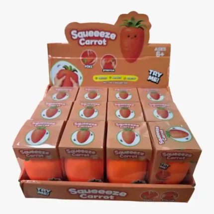 Squeeze Carrot Toy 11x6cm – Poke and Stretch 12pcs Display Box | SDMAX Toys Wholesaler
