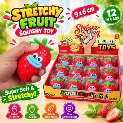 Strawberry Squeeze Toy 9x6cm – Cute Stress Relief Squishy Toy 12pcs Display Box | SDMAX Toys Wholesaler