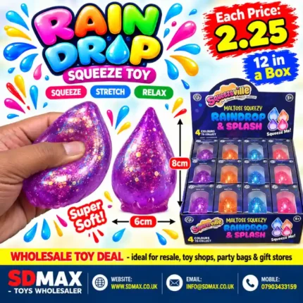Yellow Vaseline Cheese Slice Squeeze Toy measuring 8cm with 12-piece wholesale display box from SDMAX Toys Wholesaler