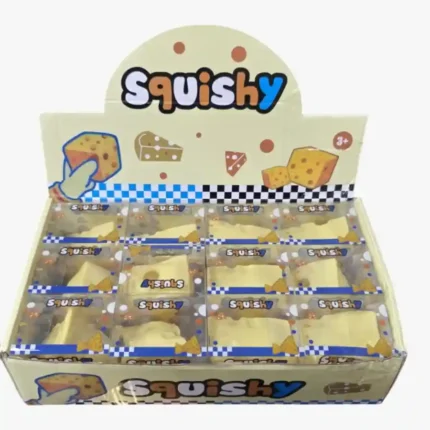 Yellow Vaseline Cheese Slice Squeeze Toy measuring 8cm with 12-piece wholesale display box from SDMAX Toys Wholesaler