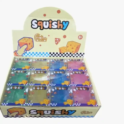 Colourful 5cm Vaseline Cheese squishy sensory cube toys with 12-piece wholesale display box from SDMAX Toys Wholesaler