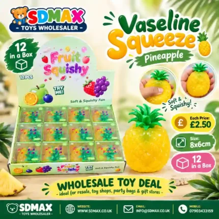 Vaseline Squeeze Pineapple Squishy Toy 8x6cm – soft pineapple-shaped squishy toy, 12-piece wholesale box by SDMAX Toys Wholesaler