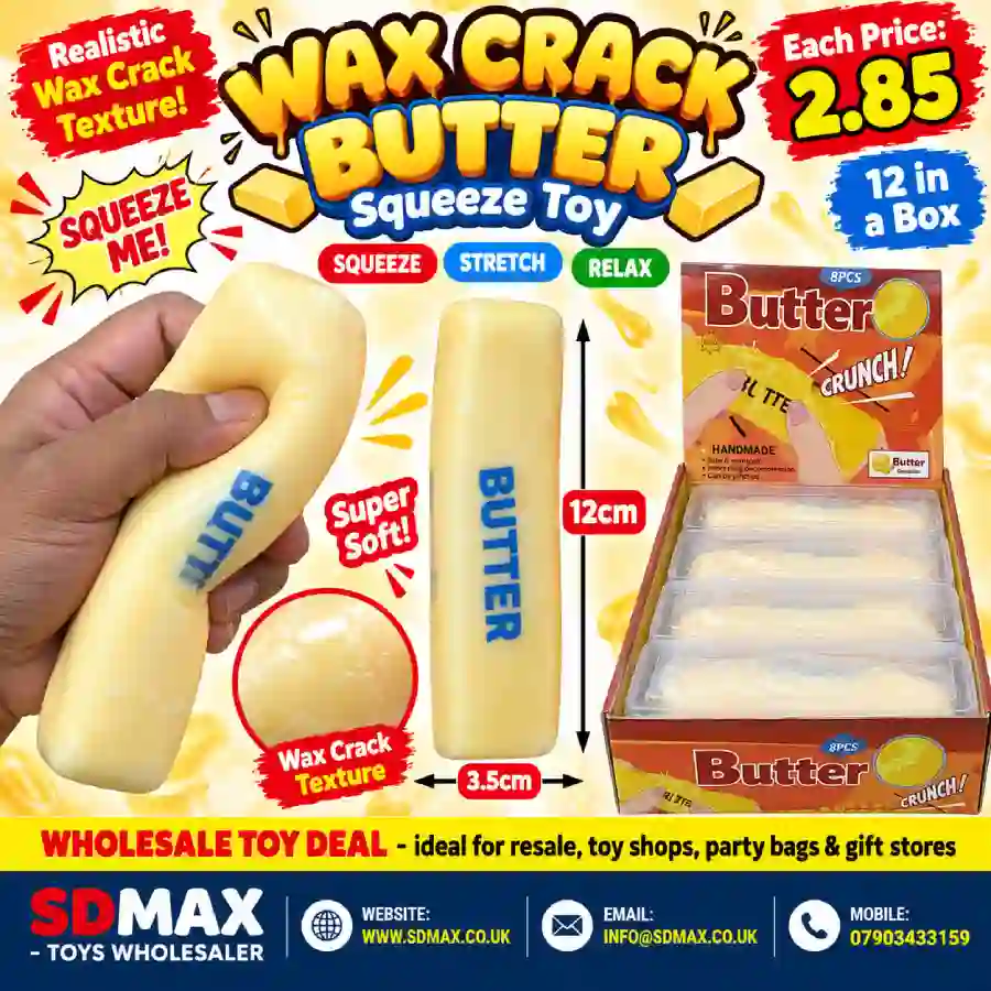 Wax Crack Butter Squeeze Toy 12cm Wholesale – SDMAX Toys Wax Crack Butter squeeze sensory toy 12cm with wholesale display box from SDMAX Toys Wholesaler