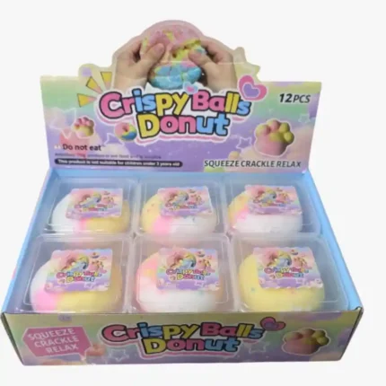 Colourful Wax Crispy Balls Donut squeeze sensory toy 7cm with 12-piece wholesale display box from SDMAX Toys Wholesaler