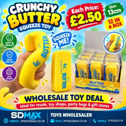 Crunchy Butter Squeeze Toy 13cm – Soft & Squishy Butter Novelty Toy – 12 Pieces Display Box – Wholesale