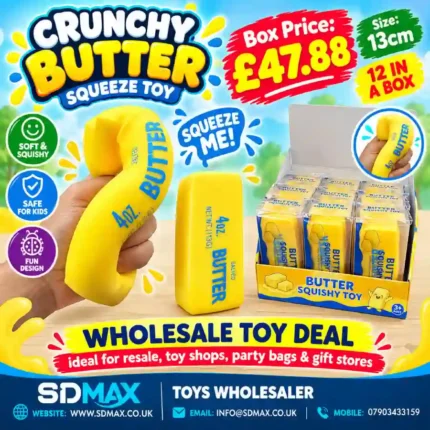 Crunchy Butter Squeeze Toy 13cm – Soft & Squishy Butter Novelty Toy – 12 Pieces Display Box – Wholesale